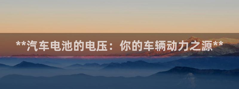优发国际首页官网：**汽车电池的电压：你的车辆动力之源**